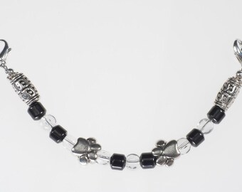 Medical Alert Beaded ID Bracelet with Dog Paws and Black Hematite Beads