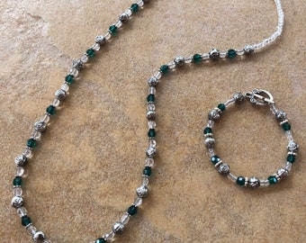 Beaded Birthstone Jewelry Gift Set for Mother, Emerald Necklace Set Mother's Day Gift, Gemstone Jewelry for Her, Swarovski Bracelet Set