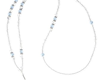 ID Badge Holder with Light Sapphire Beads for Teacher Lanyard Gift