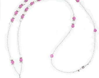 Beaded Lanyard, ID Badge Holder, Beaded Teacher Lanyard, PTA Gift For Teacher Appreciation, Beaded Birthstone Jewelry Fuschia Pearl Lanyard