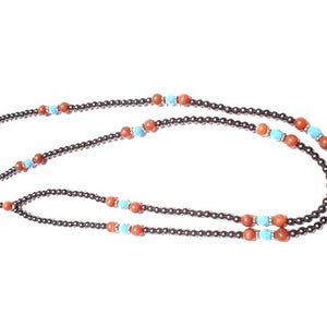 ID Badge Holder, Beaded Teacher Lanyard, PTA Gift For Teacher, Beaded Gemstone Jewelry Gift, Turquoise Red Hematite Lanyard, Coworker Gift