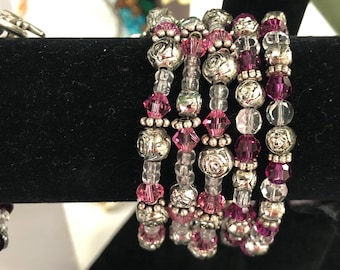 Beaded Birthstone Crystal Bracelet, Silver Toggle Clasp