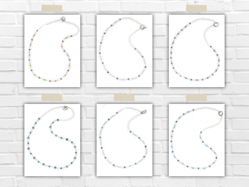 Birthstone Pearl and Silver Necklaces make perfect handmade gift for women! This beaded necklace is designed with 6mm gemstone Swarovski crystals, 6-8mm silver beads, 5mm white pearls, 6mm flat round clear beads, and small clear seed beads.