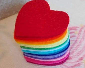 Felt Hearts, Heart Embellishments, Heart Shapes, Heart Toppers, Rainbow Hearts, Mixed Colour Hearts, Felt Craft Supplies, Bright Colours