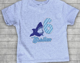 Personalized Birthday Shark Metallic Kids T-Shirt