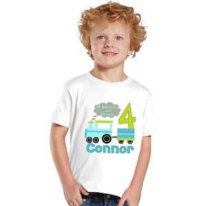 All Aboard I&#39;m turning 4 Train Birthday Boy personalized shirt
