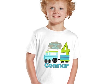 All Aboard I'm turning 4 Train Birthday Boy personalized shirt