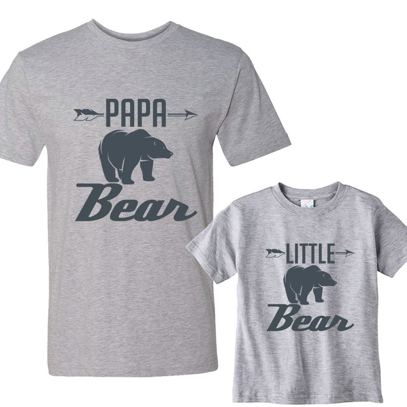 Papa Bear Little Bear Heather Shirts Daddy and Me Shirt Set Charcoal image 2