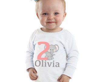 2nd Birthday Girl Elephant Shirt: Personalized Toddler Tee or Bodysuit