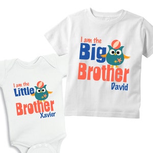 Big Brother Little Brother Nautical Owl Shirt Set - Personalized