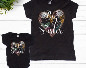 Matching Big Sister Little Sister Floral Heart T-Shirt Set