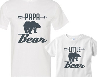 Papa Bear - Little Bear White shirts  Daddy and Me Shirt Set Charcoal