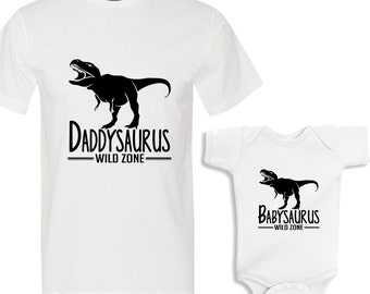 Daddysaurus - Babysaurus White Shirts Daddy and Me Shirt Set