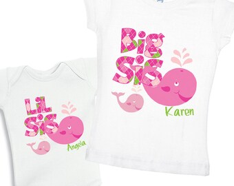 Big Sister Preppy girl and Little Sister preppy girl Lolita the Whale set of 2 Shirts for Girls or Baby Bodysuits