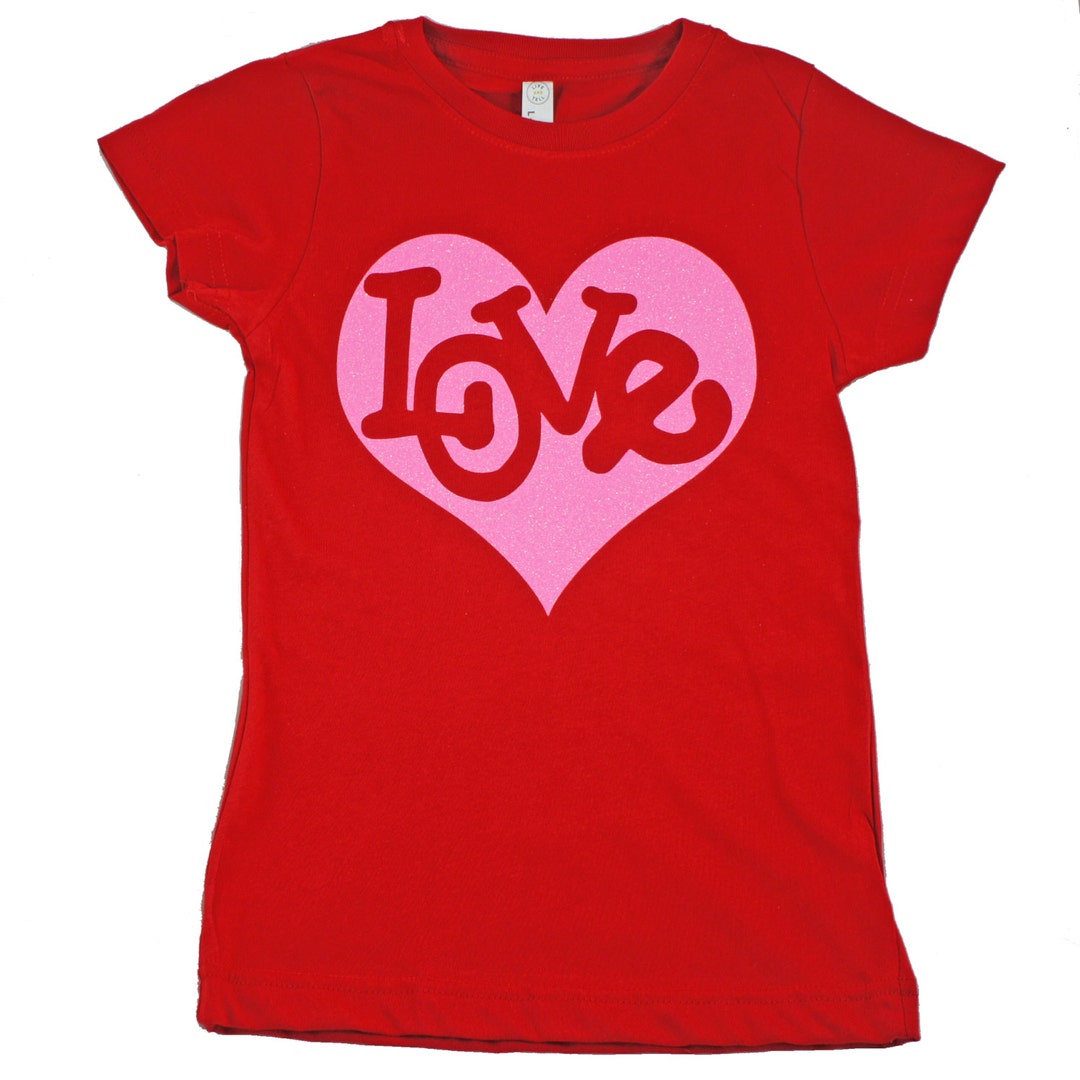 Love Pink Heart Glitter Kids Red Shirt for Girls - Etsy