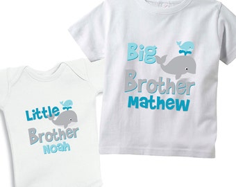 Big Brother & Little Brother Will and Willie the whales set of 2 Shirts for boys or Baby Bodysuits