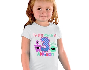 This Little Monster is 3 Birthday Girl Shirt
