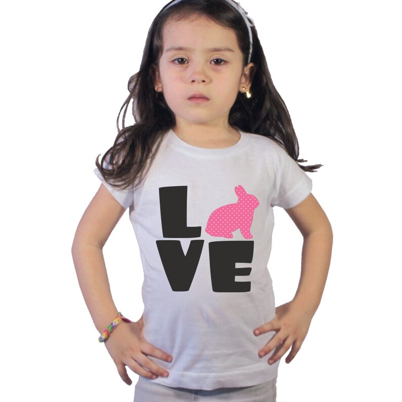 Love Easter Bunny Shirt for Girls or Baby Bodysuit image 1