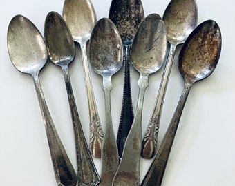 Set of 8 | Vintage Silverplate Teaspoons | Mixed Patterns | Antique Spoons | Mismatched Silverware | Fancy Tea Spoons | Maine Vintage Goods