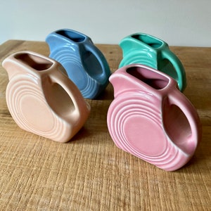 Vintage Fiesta Mini Disc Pitchers | Apricot, Rose, Sea Mist, or Periwinkle | 3.25&quot; tall | 3.5&quot; wide | Maine Vintage Goods