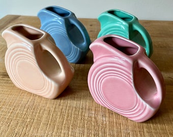 Vintage Fiesta Mini Disc Pitchers | Apricot, Rose, Sea Mist, or Periwinkle | 3.25" tall | 3.5" wide | Maine Vintage Goods