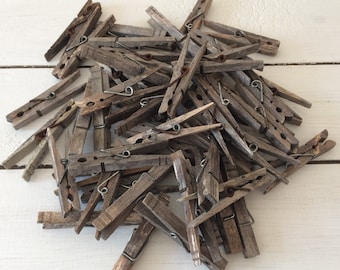 20 Weathered Clothespins | Natural Wood Clothes Pins | Shabby Chic | Rustic Clothespins | Laundry Pegs | 20 Pieces | Maine Vintage Goods