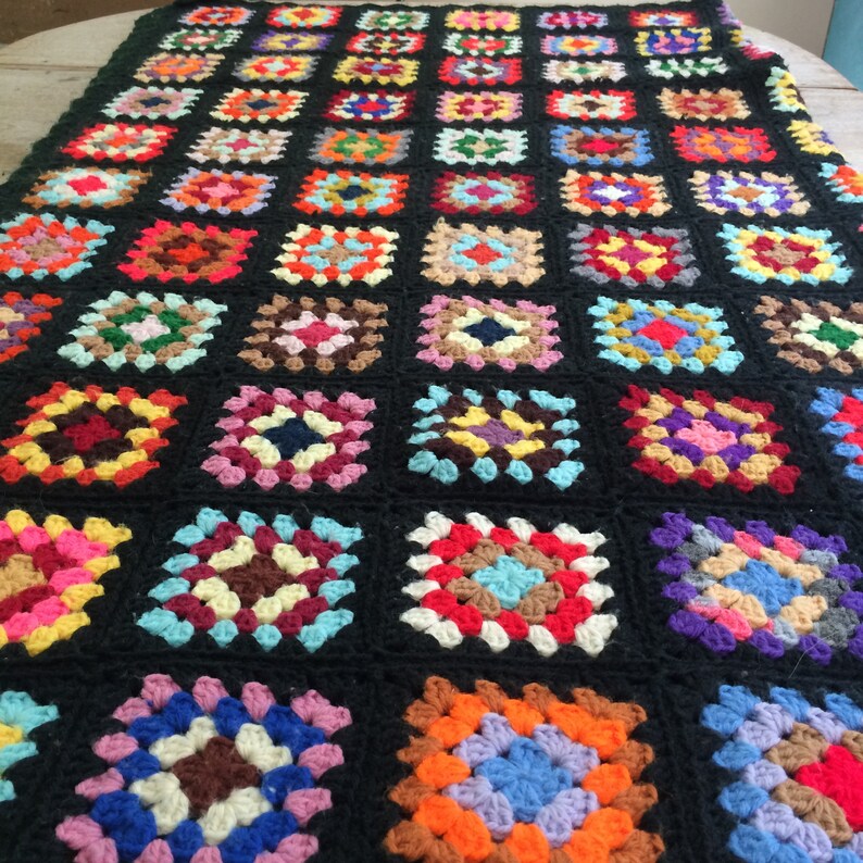 Classic Vintage Granny Square Afghan Hand Crocheted Blanket Etsy