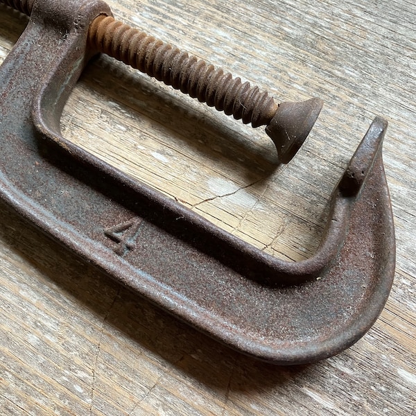 Vintage C-Clamp | Extra Large | Heavy Duty | Cast Iron C Clamp | Vintage Hand Tool | Made in USA | No. 4 Clamp | Maine Vintage Goods