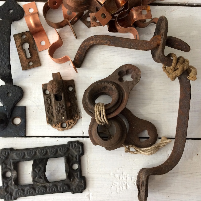 Collection of Vintage Metal Objects Rusty Cast Iron Hinges Etsy
