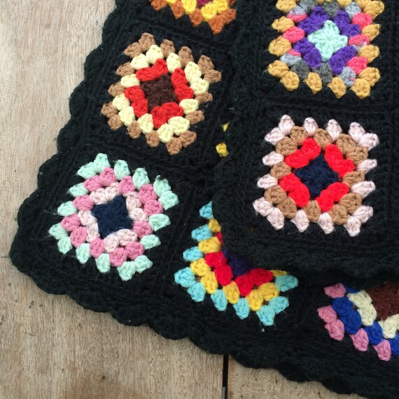 Classic Vintage Granny Square Afghan Hand Crocheted Blanket Etsy