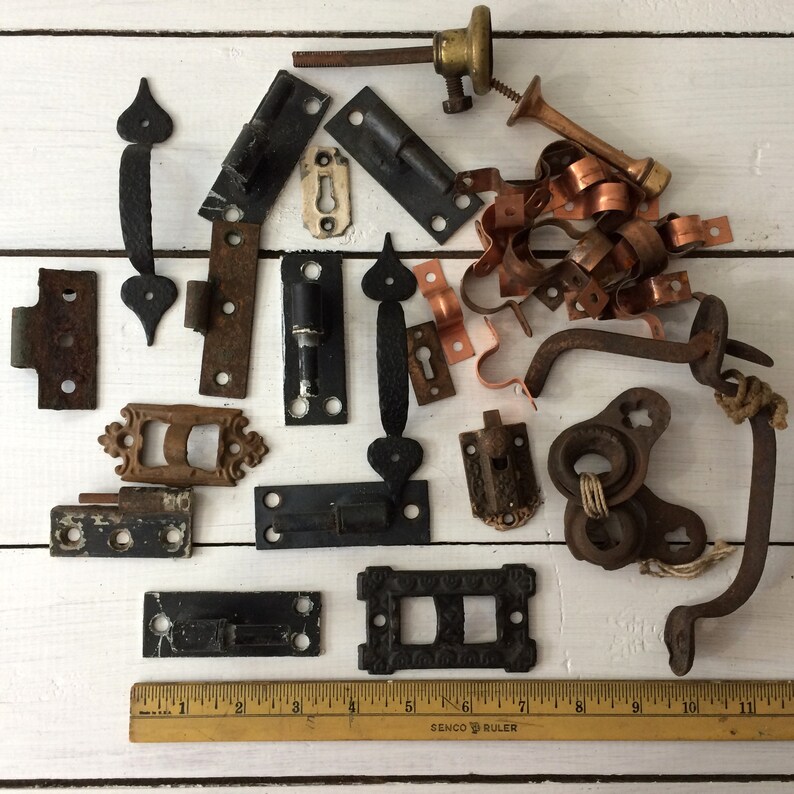Collection of Vintage Metal Objects Rusty Cast Iron Hinges Etsy