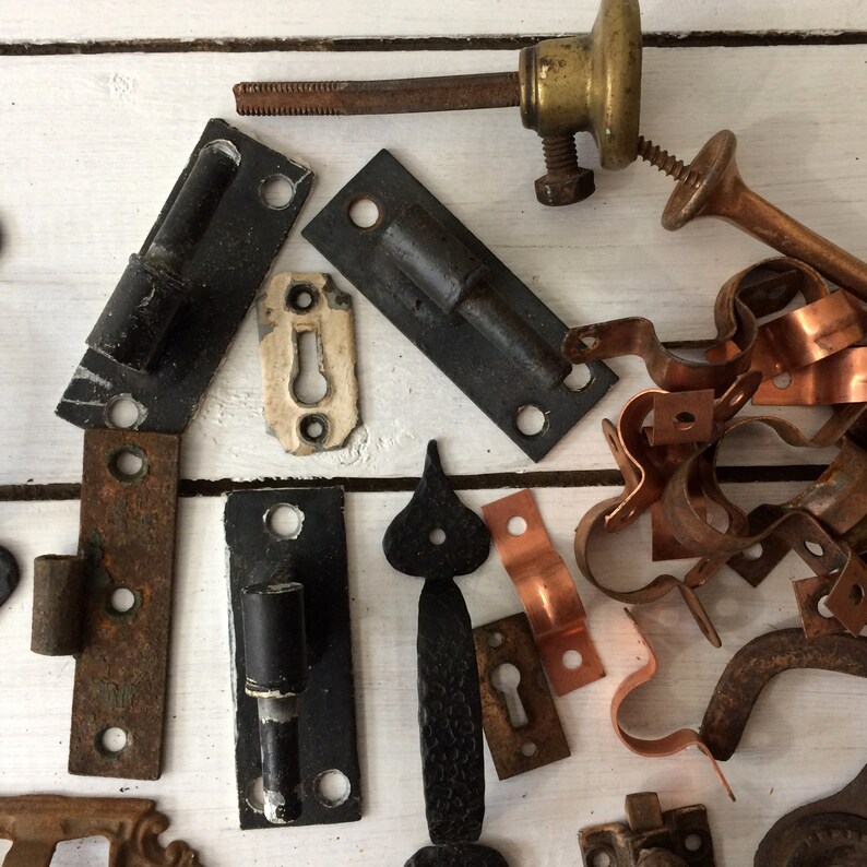 Collection of Vintage Metal Objects Rusty Cast Iron Hinges Etsy