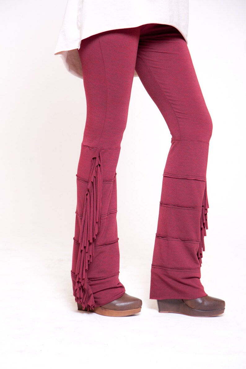 Maroon leggings funky tights womens pants fringe leggings Etsy