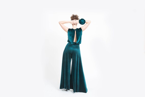 teal velvet jumpsuit