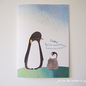Vaderdagkaart, vaderdagkaart, pinguïn papa en baby, ik hou van je papa, papa, je bent zo cool