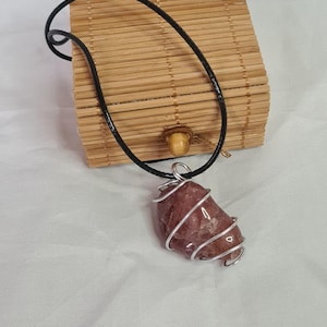 Wired Wrapped Strawberry Quartz Necklace