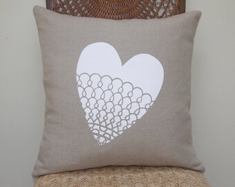 Linen Heart cushion cover or Pillow cover . Wedding Present, Birthday present, Anniversary present, Linen cushion.