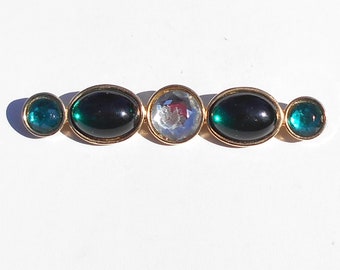 80’s Cadmium Green & English Green Colored Cabochon Glass Beads Brooch!