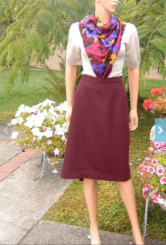 80s Carmine Wine colored 100% Wool Skirt by Elisab