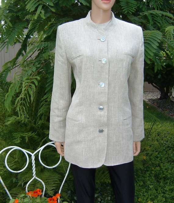 80s Designer Harve Benard by Benard Holtzman Fitted 100 Linen