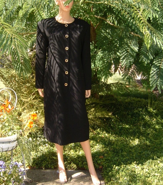 80s Designer TRAVILLA Sophisticated Black Crepe Wo