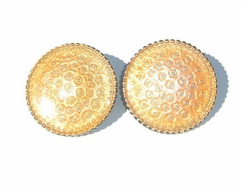 80s  Designer Liz Claiborne Apricot Embossed Enamel Button Pierced Earrings