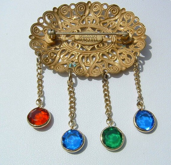 80s MIRIAM HASKELL Filigree and Drop Crystals Bro… - image 3