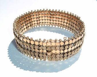 80s Gold Mesh Bracelet with Flower Motifs