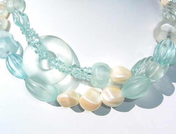 80s Frosty Celeste & Cream Baroque Faux Pearls Pa… - image 5