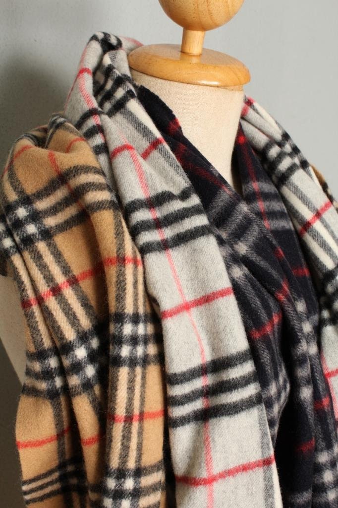 3 Vintage Burberrys Scarves Navy Grey and Beige Nova Check Etsy
