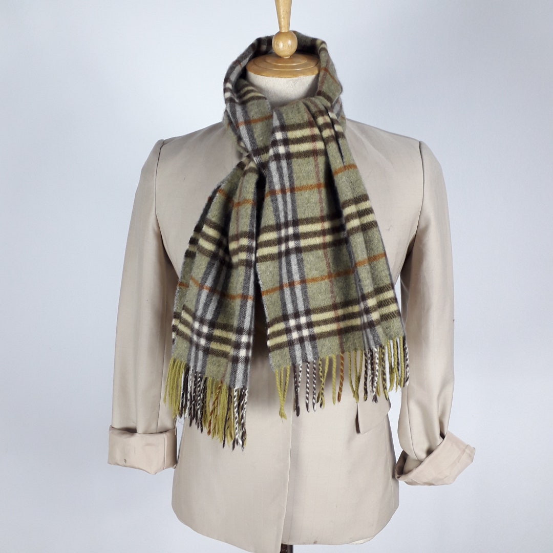 BURBERRYS Scarf Green Check Cashmere Genuine Etsy