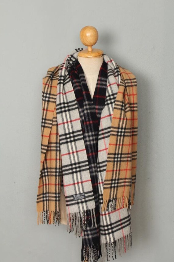 3 Vintage Burberrys Scarves Navy Grey and Beige Nova Check Etsy