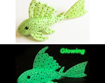 GLOWS IN DARK! Plecostomus Plush Plushie toy sucker fish Green Phantom