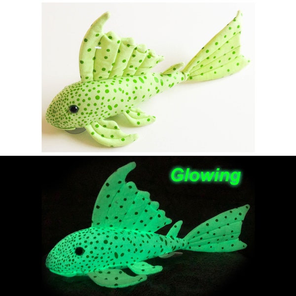 GLOWS IN DARK! Plecostomus Plush Plushie toy sucker fish Green Phantom